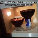 How to fit two bowls in the microwave