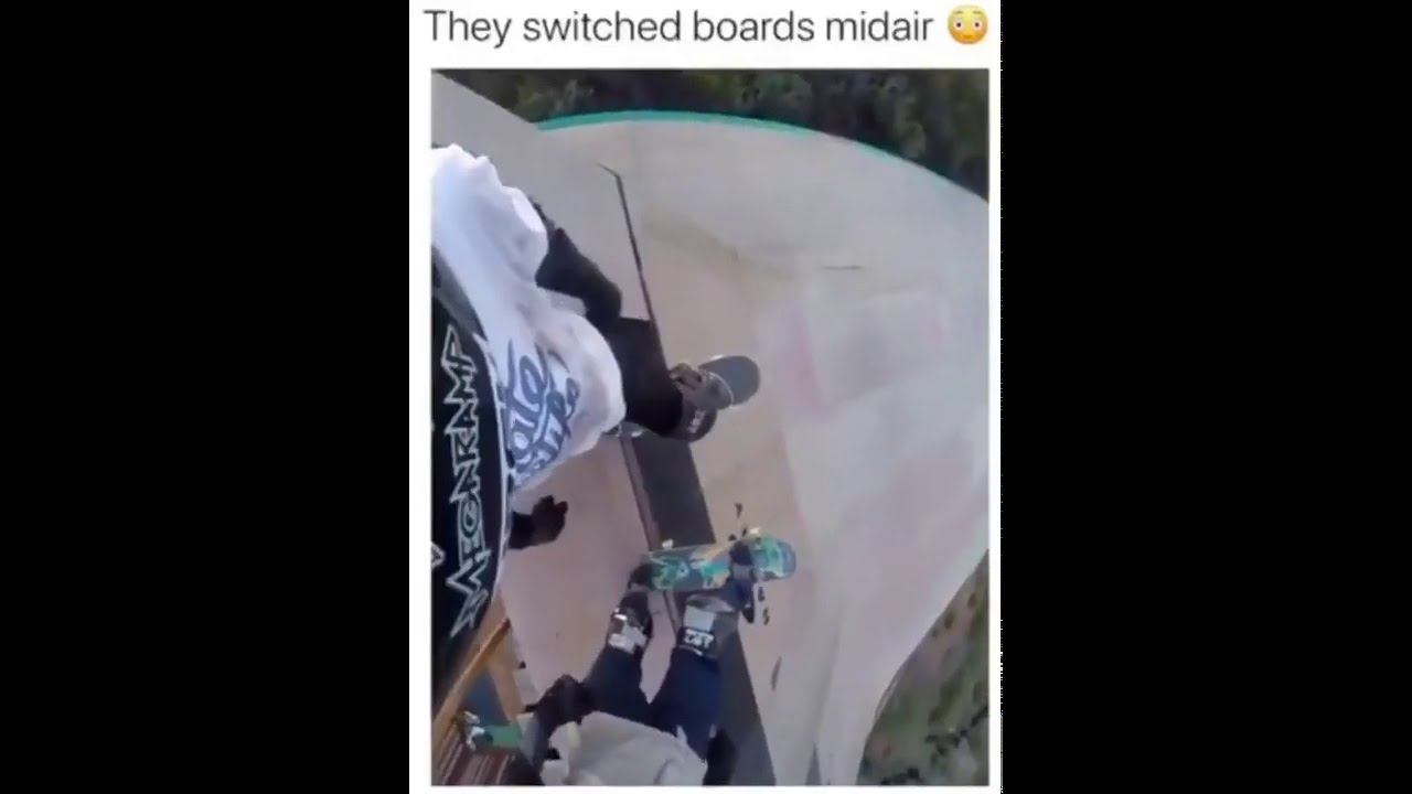 Sick skateboard trick – Switching boards in the air